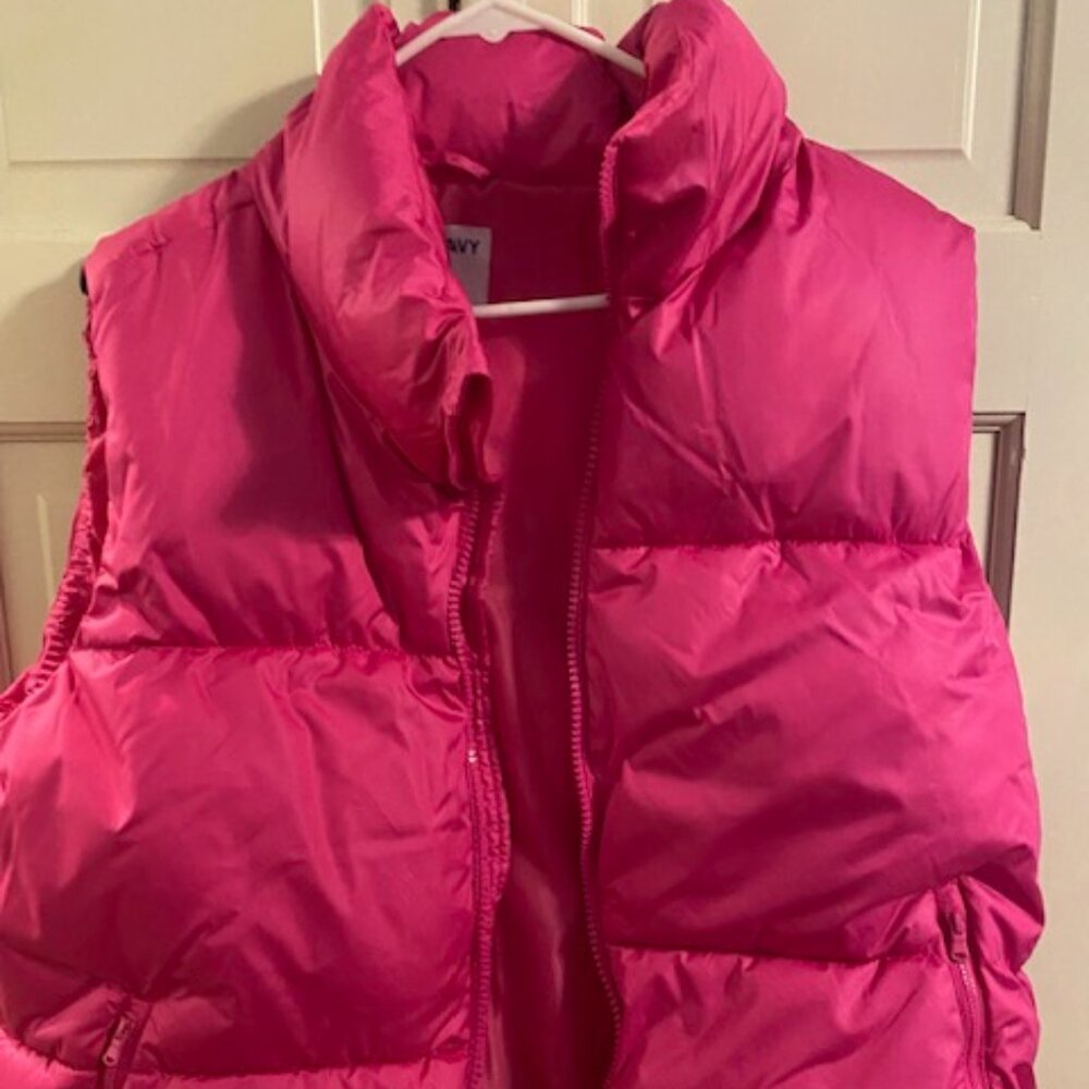 Old Navy Hot Pink Flamingo Quilted Puffer Vest Large Tall